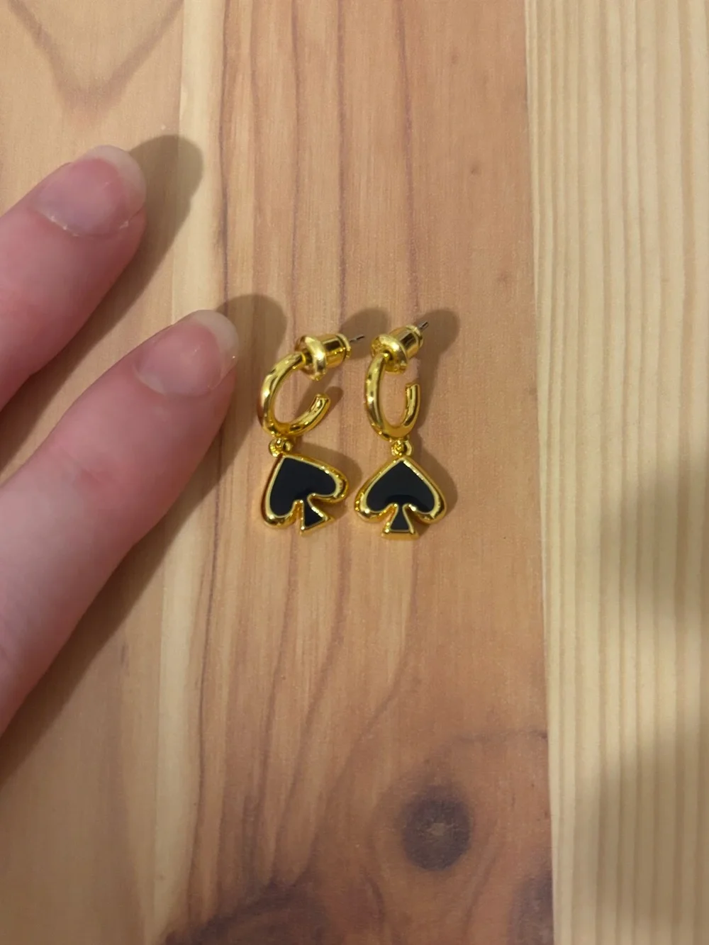 Kate Spade Gold Hoop Earrings with Navy Spade Charm